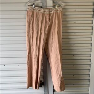 Stylish Beige Trousers with Floral Accent